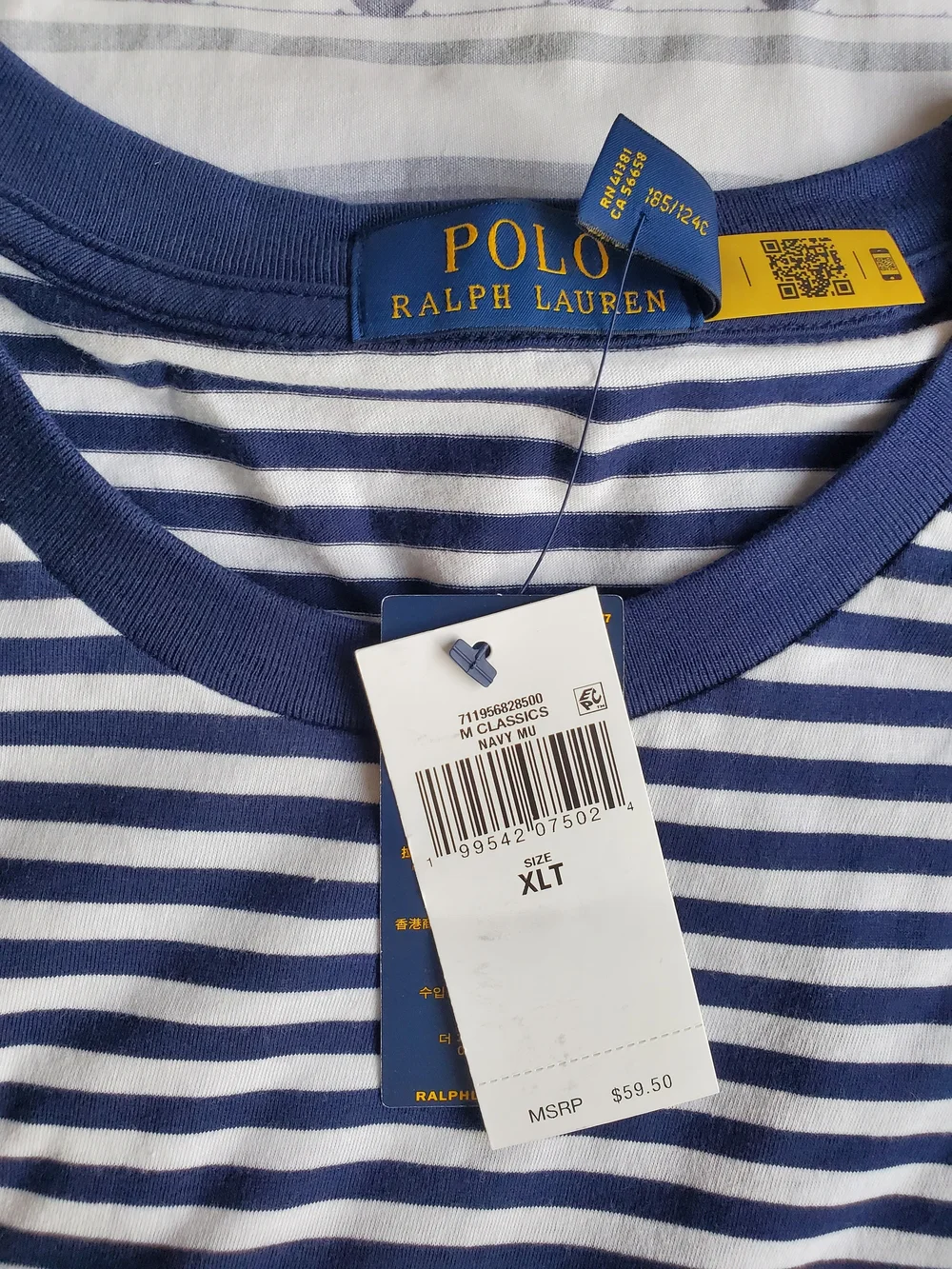 Polo Ralph Lauren Men's Big & Tall Short-Sleeve White-Navy Strip T-Shirt XLT